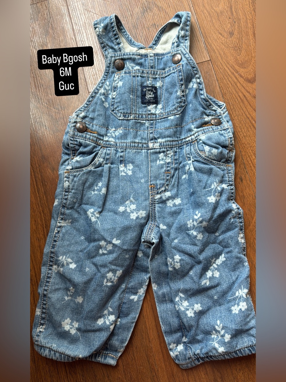 Baby B'gosh 6M Blue Floral Denim Overalls